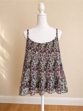 ARULA Pink Floral Pleated Camisole with Black Base